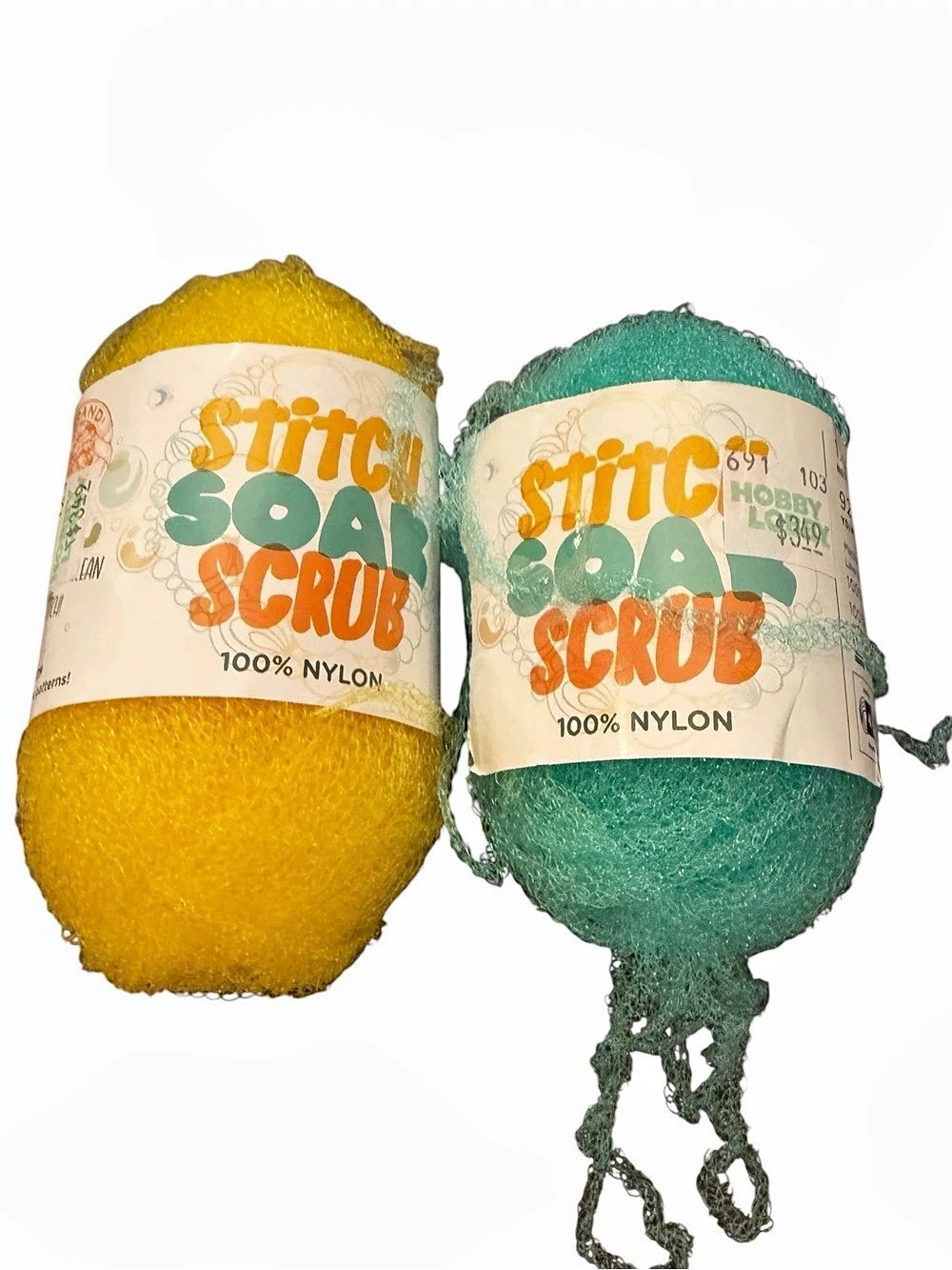 Lot Of 2 Lion Brand Stitch Soak Scrub Yarn Cyber Yellow Cabbage Green Nylon